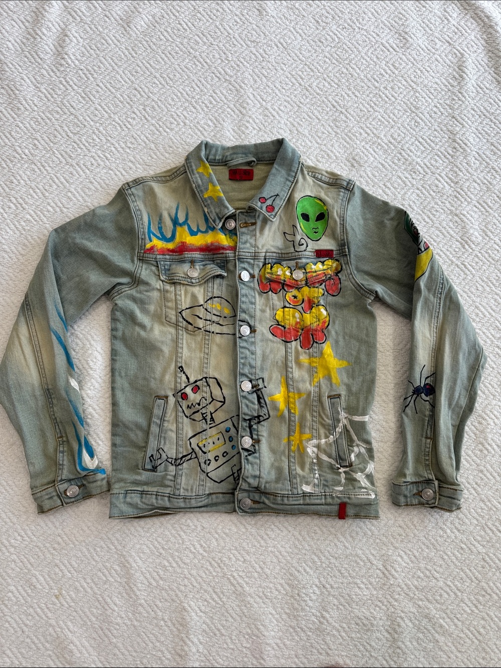Haus of JR Light Wash Kids Denim Jacket with Colorful Hand-Painted Artwork